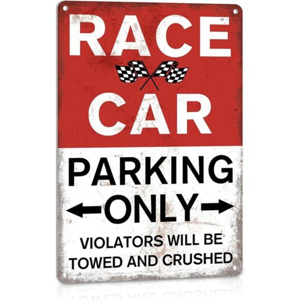 Race Car Parking Only Sign Vintage Room Decor for Boys Bedroom, Metal Tin Signs